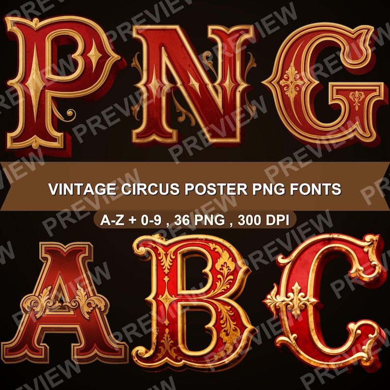 Vintage Circus Alphabet PNG Clipart, Red Gold Carnival Letters (digital ...