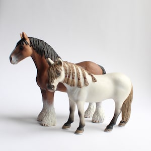 Unique Schleich, Retired Schleich, Vintage, Vintage Schleich Brown Male Shire Horse, Andalusian Mare Braided Mane Horse
