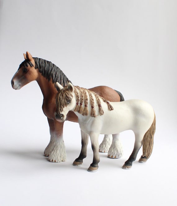 Vintage Schleich Horses: Retired Brown Shire Horse & Andalusian