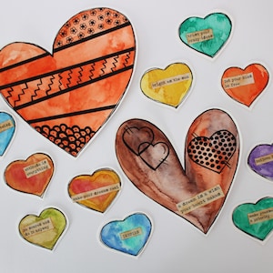 12 cuori fatti a mano, cuore acquerello, messaggi multimediali, citazioni positive per scrapbooking, diario spazzatura