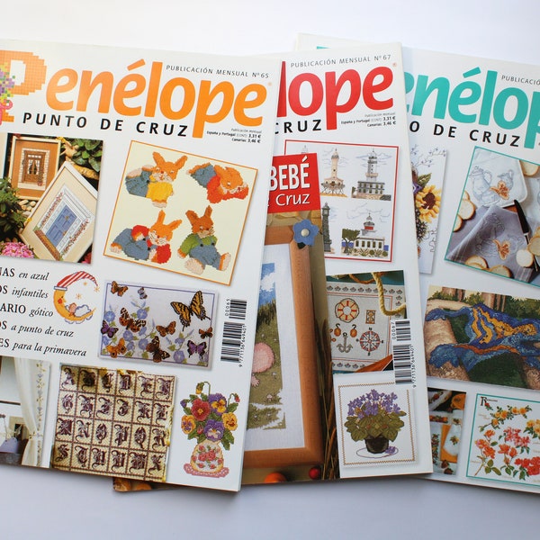 Cross Stitch Vintage Magazines, Penelope - Punto de Cruz, Spanish Magazines, Cross Stitch Magazines, #65, #67 and #68