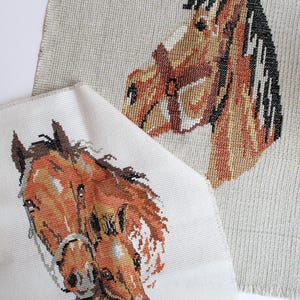 Vintage Horse Cross Stitch Canvas: 90s Needlepoint Art (Set of 2)