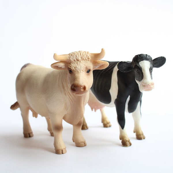 Lot of 2, Schleich, Cow, Vintage Animals, Vintage Schleich, Schleich collector, Vintage Schleich Animals, Play, Vintage Toys