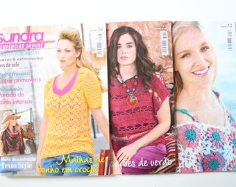 Lot of 3, 2000s Magazines, Sandra Tendências Croche, Portuguese Magazines, Crochet Fashion Magazines