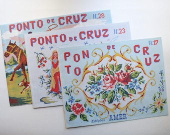 Lote de 3 revistas plegables de los años 90, Ponto Cruz, revista de punto de cruz, solo esquemas