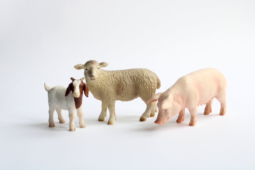 Lot De Figurines Animaux De Ferme En Plomb Pleines - Chèvres, Moutons - Couleurs Effacées - Occasion