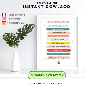 Póster de los Diez Mandamientos para niños, arte mural, decoración cristiana para el hogar, estudio bíblico infantil, versículos educativos