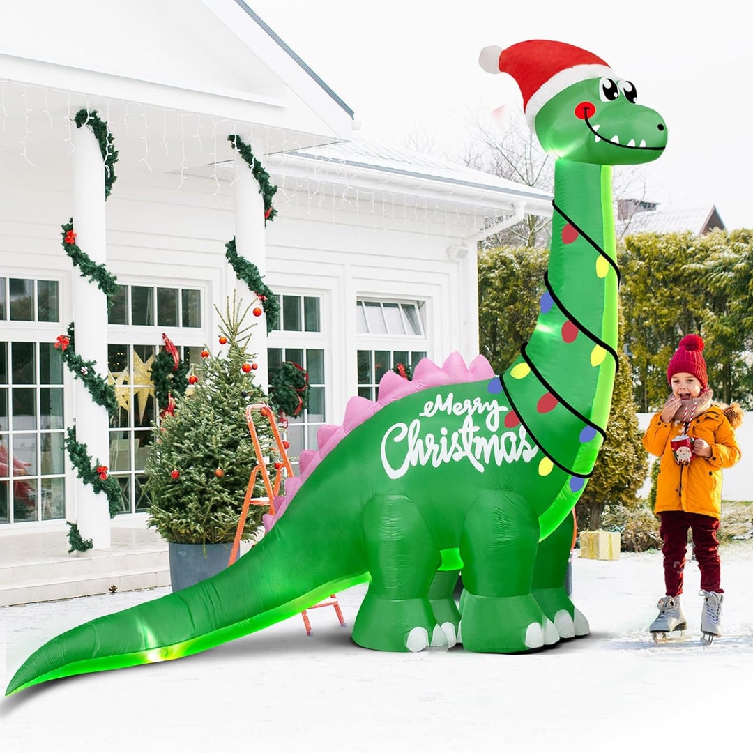 10 FT Merry Christmas Inflatable Dinosaur Decorationsyard Etsy