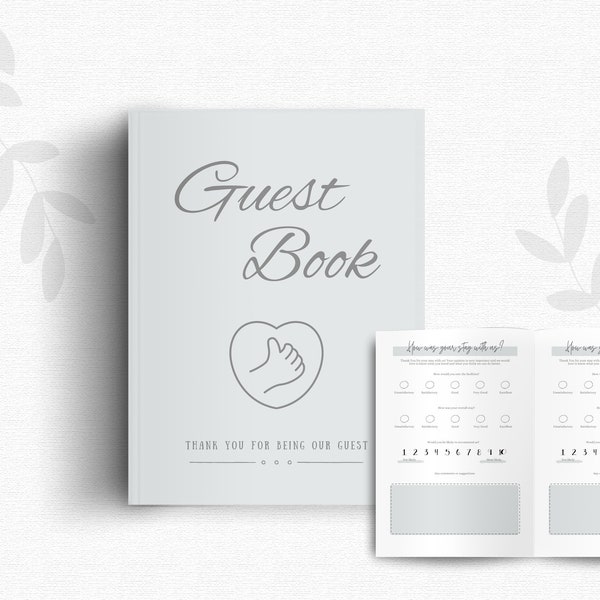 Modern Grey Airbnb Guestbook | Digital Review & Rating System for Hosts Guests | Customizable Stay Feedback Airbnb Guest Book Welcome Book