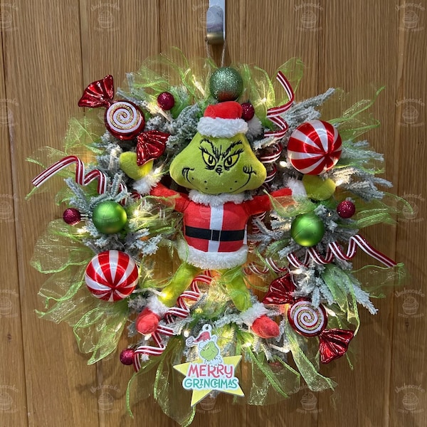 Grinch Wreath for Front Door Etsy