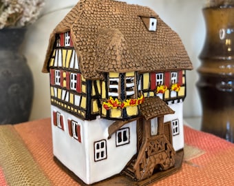 Handmade ceramic house | Alsace style | Essential oil burner | Candle holder | Cozy home decor