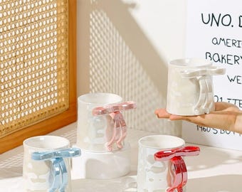 Ceramic Bow Handle Mug – Cute Coffee Cup, Aesthetic Design