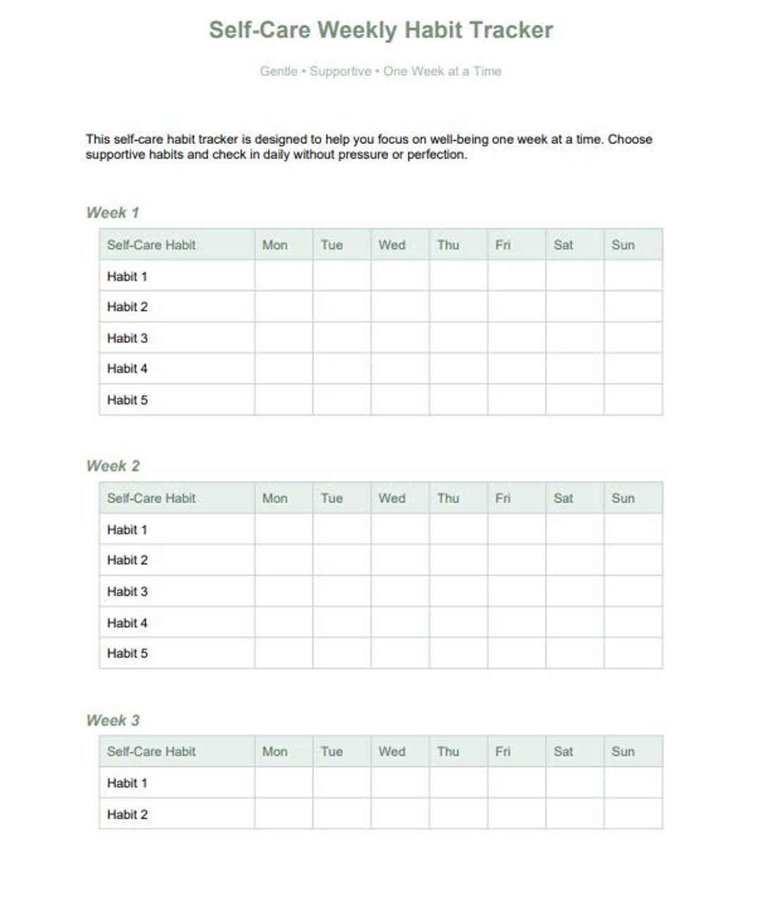 Weekly Self-care Habit Tracker | Printable Calm Color Planner (PDF) - Etsy