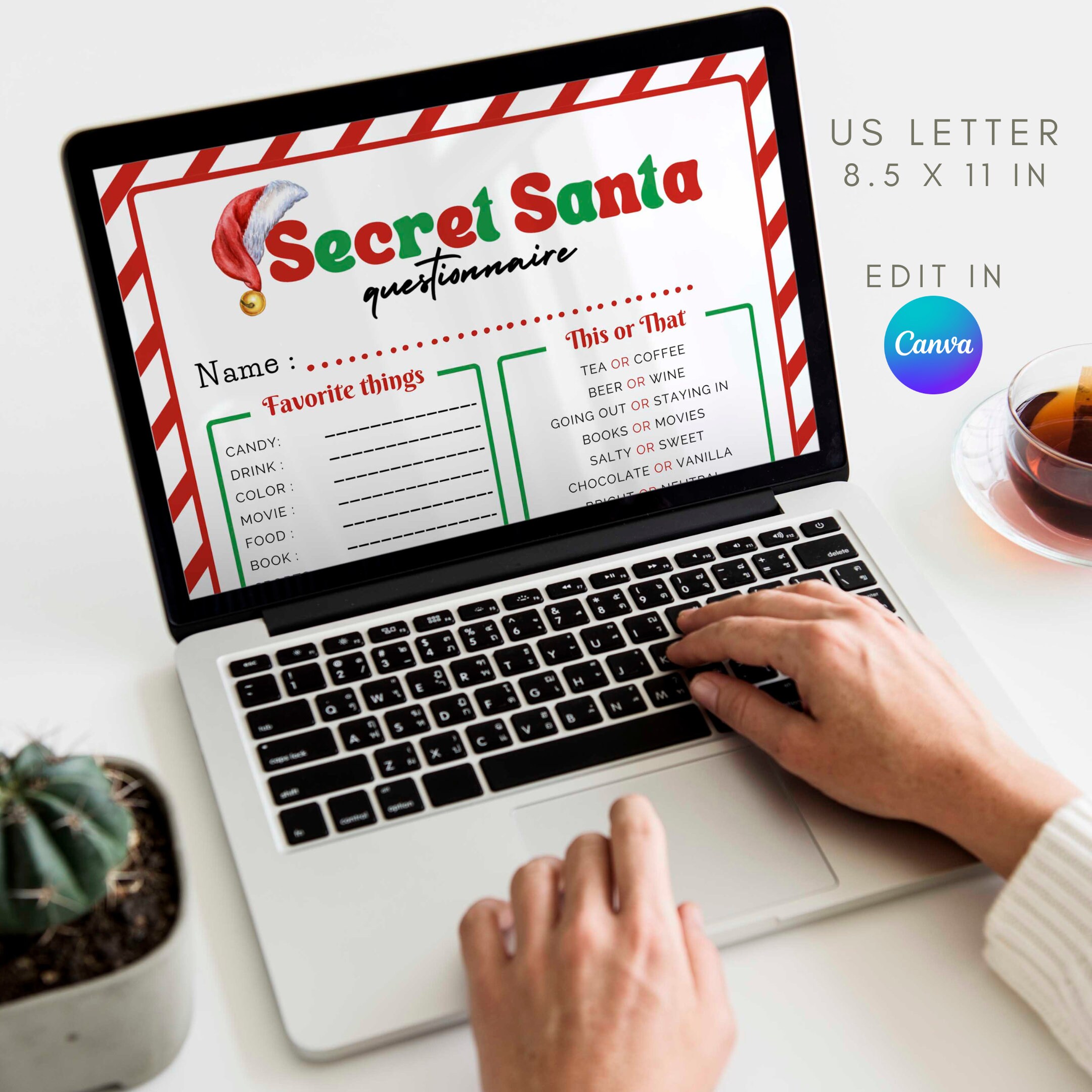 Secret Santa Questionnaire Printable, Christmas Holiday Party Game ...