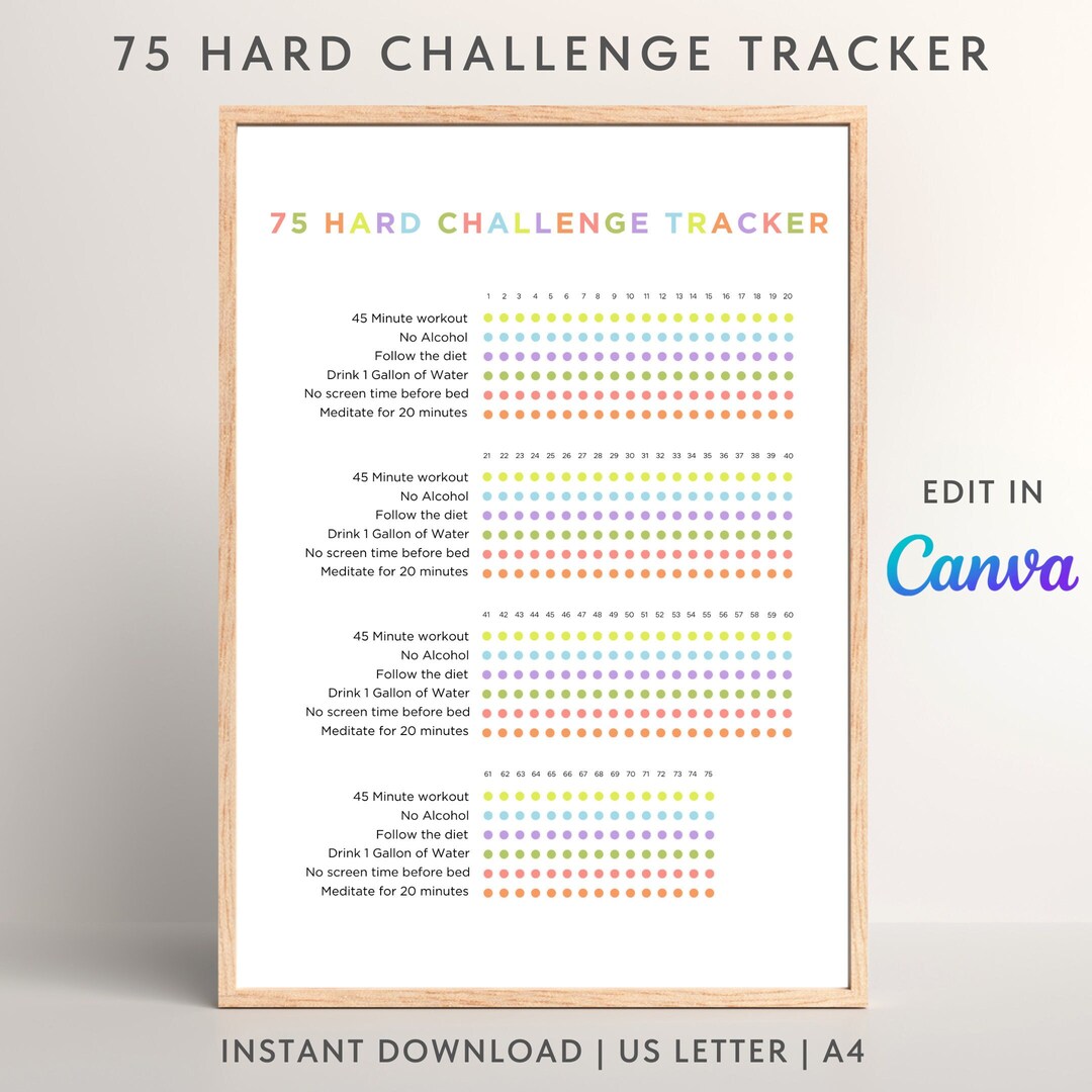 75 Hard Challenge Tracker Printable, Editable 75 Hard Challenge Tracker ...