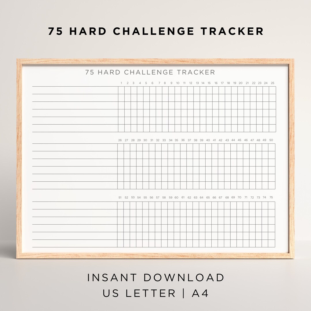 75 Hard Challenge Tracker Printable Editable 75 Hard Challenge Tracker