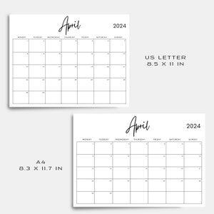 2024 Calendar Printable, 2024 Monthly Planner, US Letter, A4, Landscape