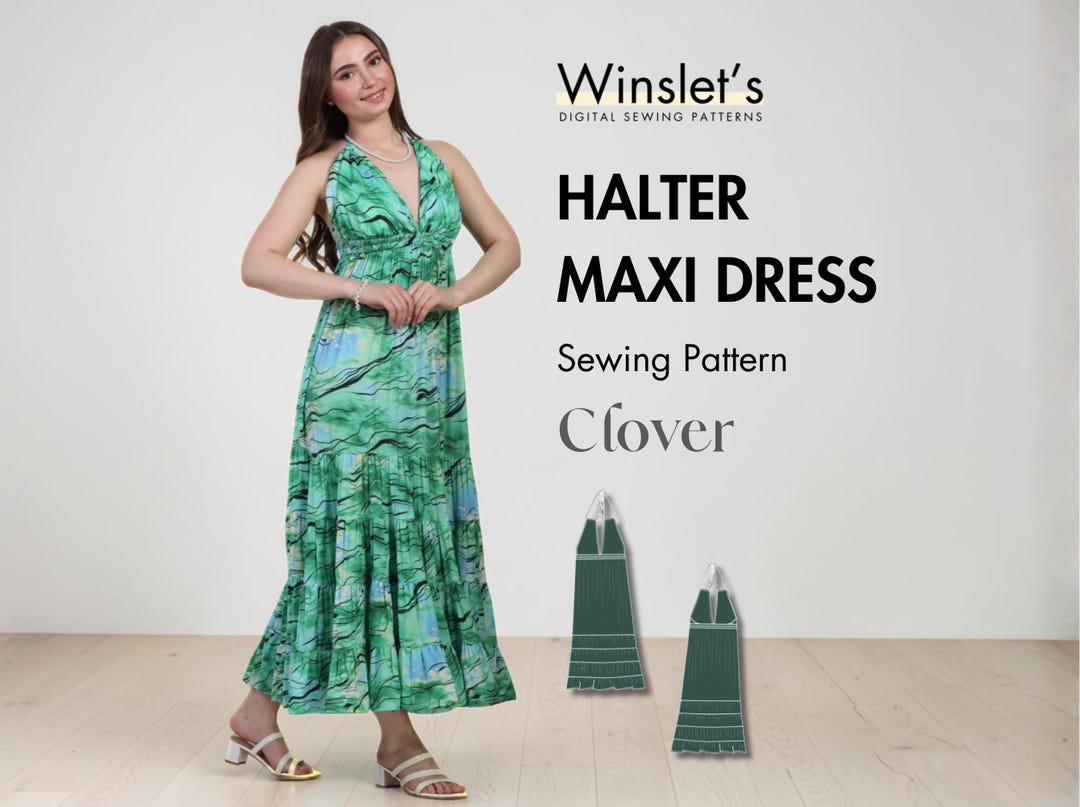 Halter Dress Pattern| Halter Neck Maxi Dress Sewing Pattern for Women ...