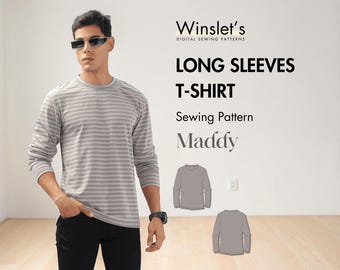 Men's Long Sleeves T-shirt Pattern | A classic long-sleeve T-shirt with a relaxed fit, crew neckline, and straight hem for everyday wear
