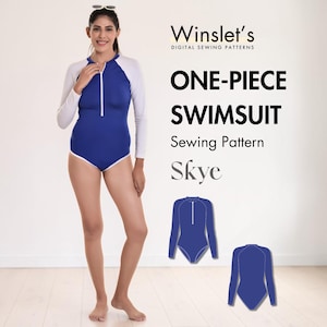 Easy Long Sleeve Swimsuit Pattern| Swimwear with Front Zip, High Neck and Raglan Sleeves| Rash Guard, Surfing & Beach Swimwear| PDF Download