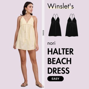 Halter Beach Dress Sewing Pattern| Breezy Halter Mini Dress with a Deep V-neck and Backless Silhouette| Easy Mini Dress Pattern| PDF Pattern