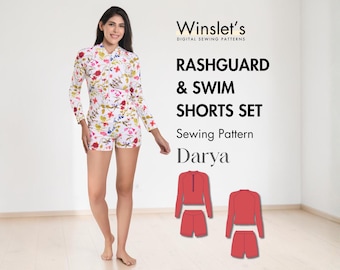 Rashguard & Swim Shorts Sewing Pattern| Two-piece Swim Set| High-Waist Swim Shorts| Easy Swimwear Sewing| Zip-Front Rashguard| PDF Download