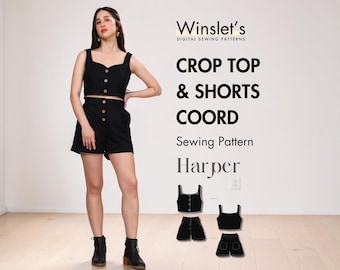 Co-ord Set Pattern | Crop Top and High-Waisted Shorts Pattern Set| Chic Co-ord Set for Women| Crop Top Pattern| Shorts Sewing Pattern| PDF