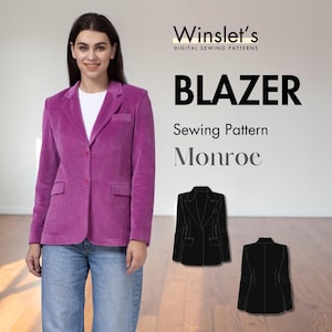 Women's Blazer Pattern | Long Tailored Coat with Notched Lapel, Single-Breasted Front, and Back Vent | Sizes US 02-32