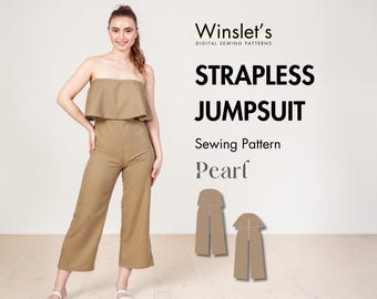Strapless Jumpsuit Pattern, Jumpsuit Sewing Pattern for Beginners, Wide Leg Jumpsuit Sewing Pattern, Jumpsuit for Women