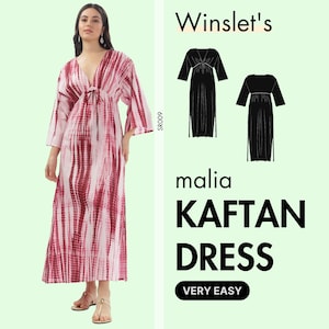 Easy Kaftan Dress Sewing Pattern| Maxi Dress with Drawstring Waist, Deep V-neck & Wide Sleeves| Beach Cover-Up| Beginner Friendly Kaftan PDF