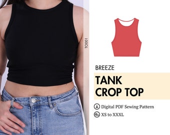 Tank Top Pattern, Easy Sewing Pattern, Digital Pattern, Tank top sewing pattern for women, Crop Tank Top Pattern, Crop Top Sewing Pattern