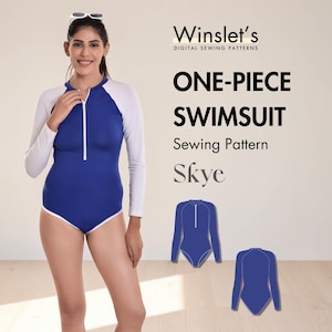 Easy Long Sleeve Swimsuit Pattern| Swimwear with Front Zip, High Neck and Raglan Sleeves| Rash Guard, Surfing & Beach Swimwear| PDF Download