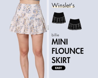 Easy Skirt Sewing Pattern | Flared Mini Skirt Pattern for Women| Ruffled Seam Detail and Fitted Waist Flounced Skirt| PDF Projector Pattern