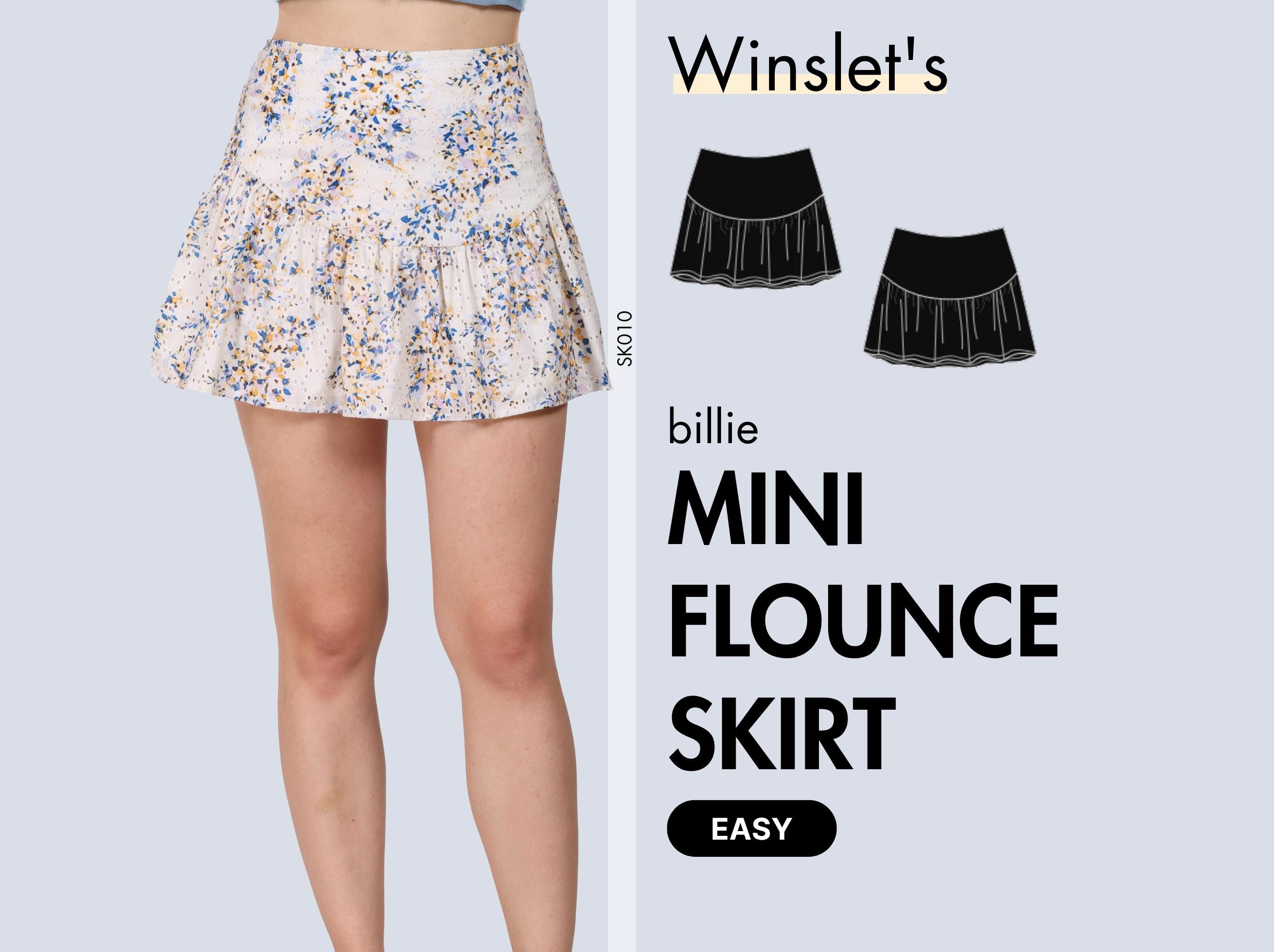 Easy Skirt Sewing Pattern | Flared Mini Skirt Pattern for Women| Ruffled Seam Detail and Fitted Waist Flounced Skirt| PDF Projector Pattern