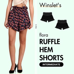 Hem Shorts Sewing Pattern for Women | High-waisted ruffle shorts with a smocked waistband | Shorts Sewing Pattern| Projector File included
