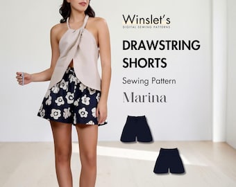 Easy High Waisted Shorts Pattern (Projector & PDF) | Drawstring Shorts with Pockets| US 02 - 32 | UK 06 - 36