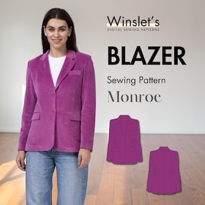 Women's Blazer Pattern | Long Tailored Coat with Notched Lapel, Single-Breasted Front, and Back Vent | Sizes US 02-32