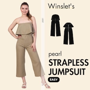 Strapless Jumpsuit Pattern, Jumpsuit Sewing Pattern for Beginners, Wide Leg Jumpsuit Sewing Pattern, Jumpsuit for Women