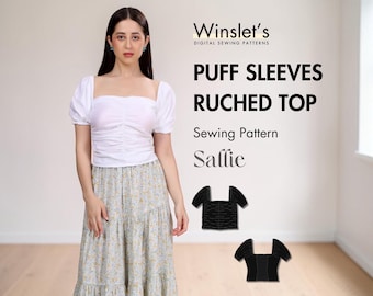 Puff Sleeve Ruched Top Sewing Pattern| Cottagecore Blouse with Smocked Back & Square Neck| Instant PDF Download| Top Patterns for Women