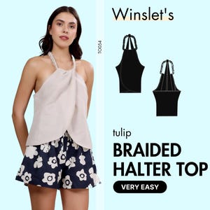Halter Top Pattern for Women| Braided Strap Halter Neck Design| Easy Beginner Top Sewing Pattern| Sizes XS-XXXL |Summer Top Sewing Pattern