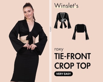 Tie Front Top Pattern by Winslet&#39;s, Crop Top Pattern, Long Sleeve Top Pattern, Beginner Sewing Pattern, Digital PDF Pattern, Projector Files