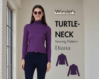 Turtleneck Pattern| Long-sleeve Turtleneck Top With a Form-Fitting Design| Easy Top Sewing Pattern for Women| US Sizes 02-32