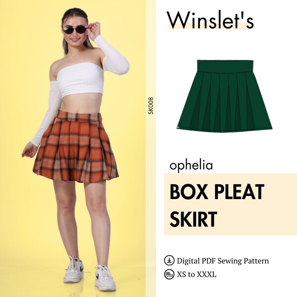 Mini Skirt Pattern| Pleated Skirt Pattern| Mini Skirt with Side Zipper| XS-XXXL| A4-A0-US Letter Sizes| Box Pleat Skirt Pattern for Women
