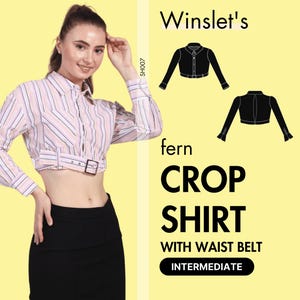 Shirt Pattern| Long Sleeve Top Sewing Pattern | XS-XXXL| A4-US Letter-A0 Sizes-Projector| Women&#39;s Shirt Pattern with Belt| Belted Crop Shirt
