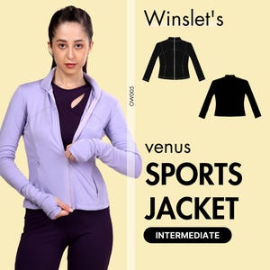 High Collar Sports Jacket Sewing Pattern| Slim Fit Zip-Up Activewear Jacket for Women| Hand Made Projector Pattern PDF| Sizes US 02-32