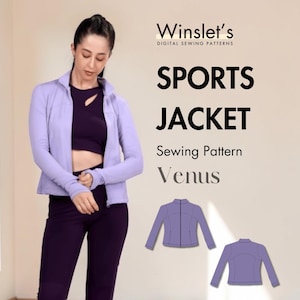 High Collar Sports Jacket Sewing Pattern| Slim Fit Zip-Up Activewear Jacket for Women| Hand Made Projector Pattern PDF| Sizes US 02-32