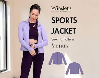 High Collar Sports Jacket Sewing Pattern| Slim Fit Zip-Up Activewear Jacket for Women| Hand Made Projector Pattern PDF| Sizes US 02-32