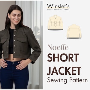 Short Jacket Pattern| Cropped Utility Jacket with Button-Front Closure and Dual Chest Pockets| Sizes US 02-32| Short Jacket Sewing Pattern