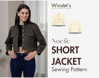 Short Jacket Pattern| Cropped Utility Jacket with Button-Front Closure and Dual Chest Pockets| Sizes US 02-32| Short Jacket Sewing Pattern