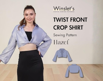 Twist Front Top| Shirt Sewing Pattern| Crop Top Pattern| Shirt Sewing Pattern for Women| Long Sleeve Top Pattern| Shirt Digital Pattern PDF